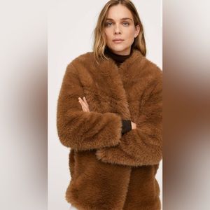 Mango Faux Fur Jacket in Brown